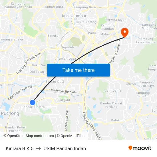 Kinrara B.K.5 to USIM Pandan Indah map