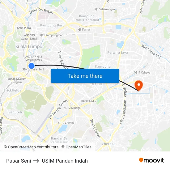 Pasar Seni to USIM Pandan Indah map