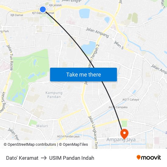 Dato' Keramat to USIM Pandan Indah map