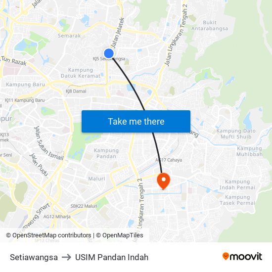 Setiawangsa to USIM Pandan Indah map