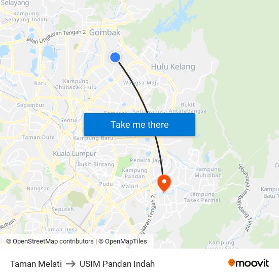 Taman Melati to USIM Pandan Indah map