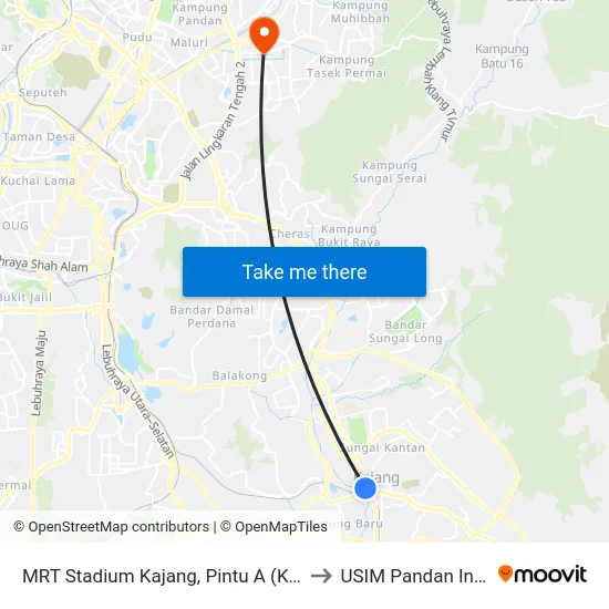 MRT Stadium Kajang, Pintu A (Kj822) to USIM Pandan Indah map