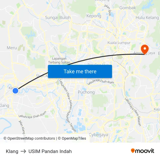 Klang to USIM Pandan Indah map