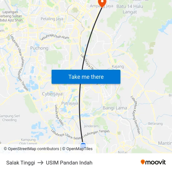 Salak Tinggi to USIM Pandan Indah map