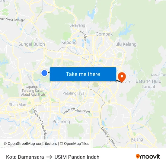 Kota Damansara to USIM Pandan Indah map