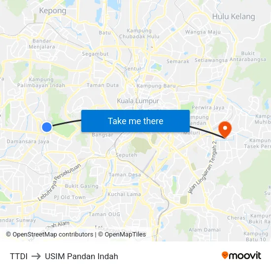 TTDI to USIM Pandan Indah map