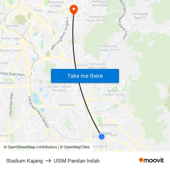 Stadium Kajang to USIM Pandan Indah map