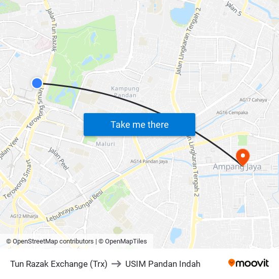Tun Razak Exchange (Trx) to USIM Pandan Indah map