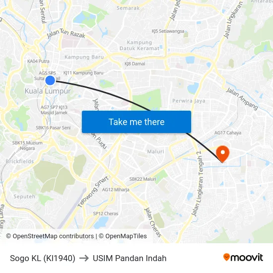 Sogo KL (Kl1940) to USIM Pandan Indah map