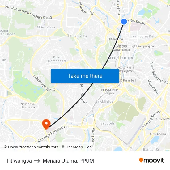 Titiwangsa to Menara Utama, PPUM map