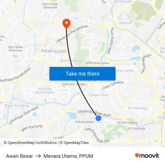 Awan Besar to Menara Utama, PPUM map