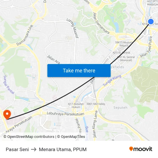 Pasar Seni to Menara Utama, PPUM map