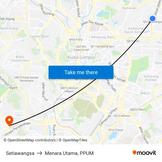 Setiawangsa to Menara Utama, PPUM map
