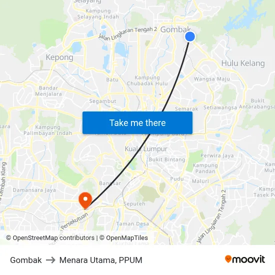 Gombak to Menara Utama, PPUM map
