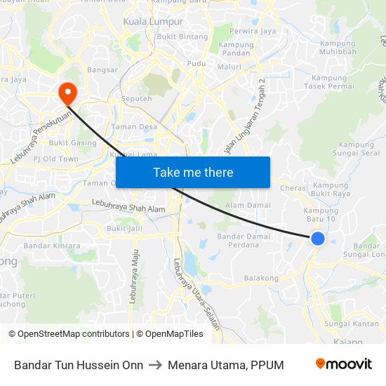 Bandar Tun Hussein Onn to Menara Utama, PPUM map