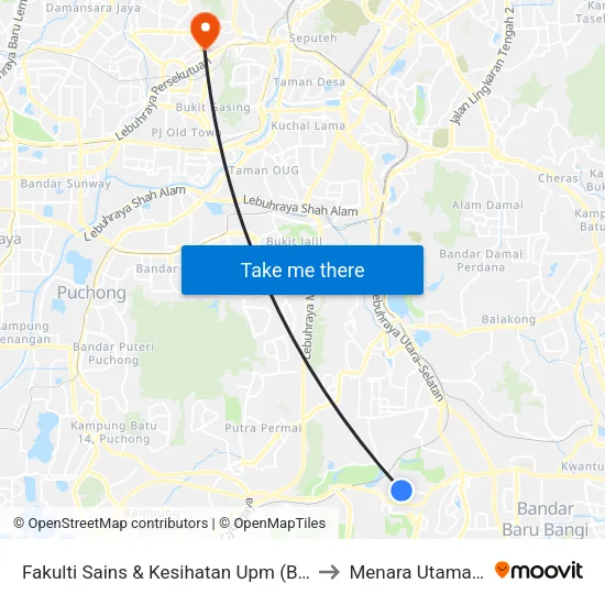 Fakulti Sains & Kesihatan Upm (Barat) (Sp295) to Menara Utama, PPUM map