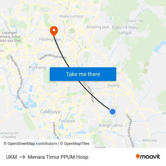 UKM to Menara Timur PPUM Hosp map