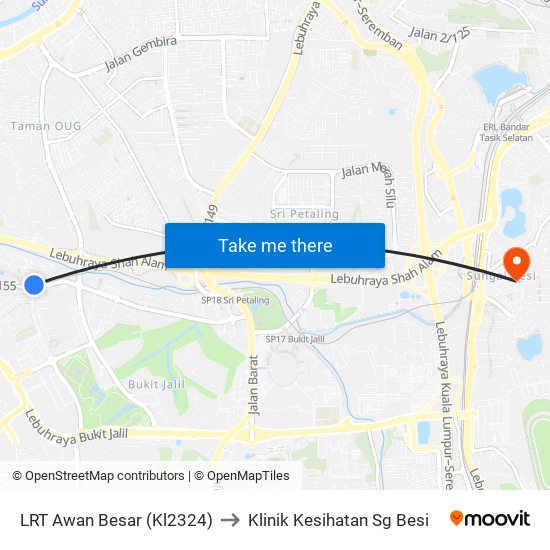 LRT Awan Besar (Kl2324) to Klinik Kesihatan Sg Besi map