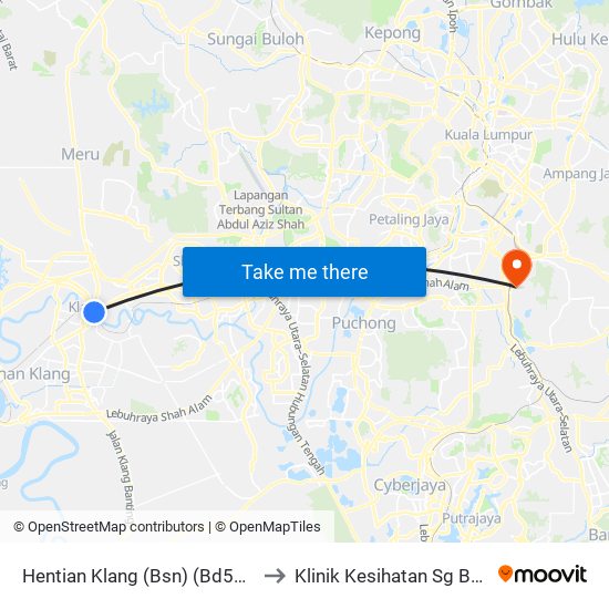 Hentian Klang (Bsn) (Bd580) to Klinik Kesihatan Sg Besi map