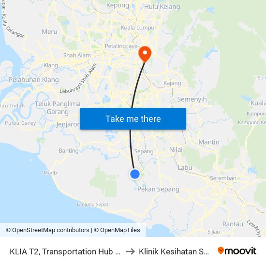 KLIA T2, Transportation Hub Level 1 to Klinik Kesihatan Sg Besi map