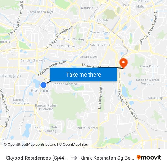 Skypod Residences (Sj447) to Klinik Kesihatan Sg Besi map