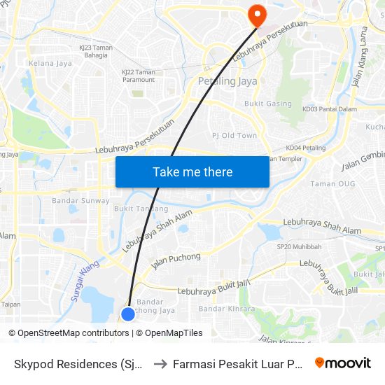 Skypod Residences (Sj447) to Farmasi Pesakit Luar PPUM map