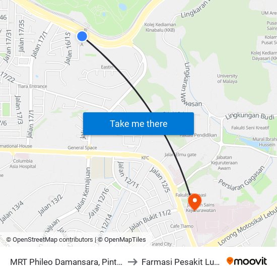 MRT Phileo Damansara, Pintu A (Pj823) to Farmasi Pesakit Luar PPUM map