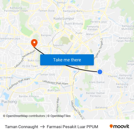 Taman Connaught to Farmasi Pesakit Luar PPUM map