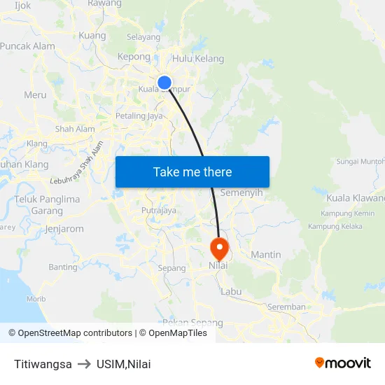 Titiwangsa to USIM,Nilai map