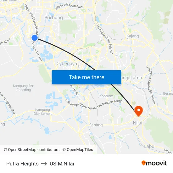 Putra Heights to USIM,Nilai map