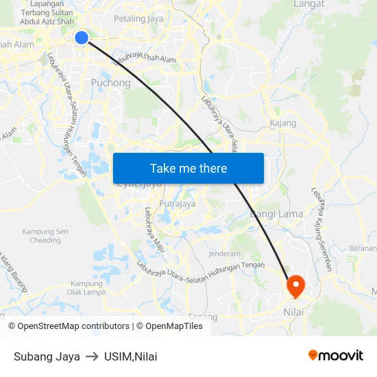 Subang Jaya to USIM,Nilai map