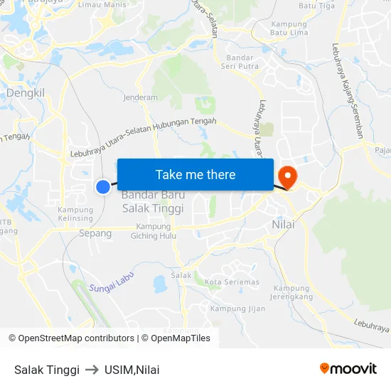 Salak Tinggi to USIM,Nilai map