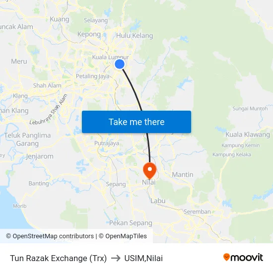 Tun Razak Exchange (Trx) to USIM,Nilai map
