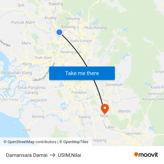 Damansara Damai to USIM,Nilai map