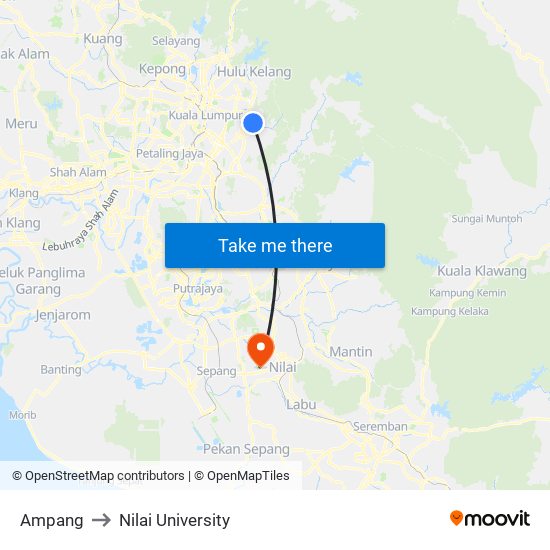 Ampang to Nilai University map