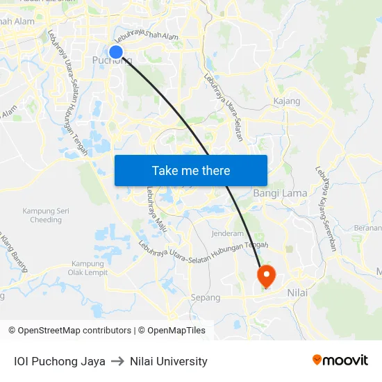 IOI Puchong Jaya to Nilai University map