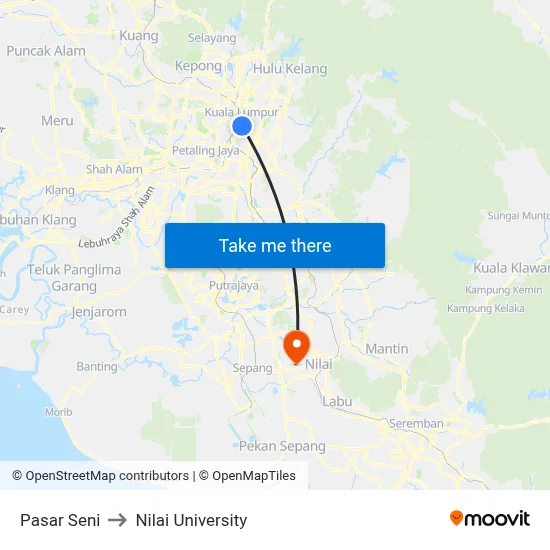 Pasar Seni to Nilai University map