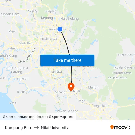 Kampung Baru to Nilai University map