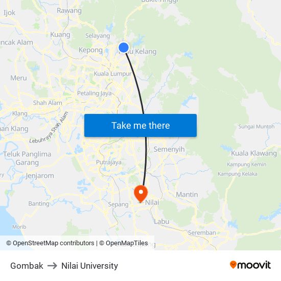 Gombak to Nilai University map