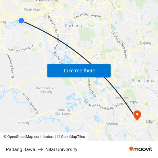 Padang Jawa to Nilai University map