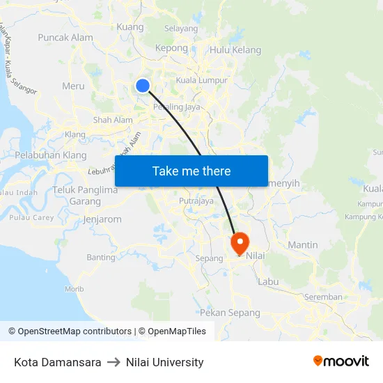 Kota Damansara to Nilai University map