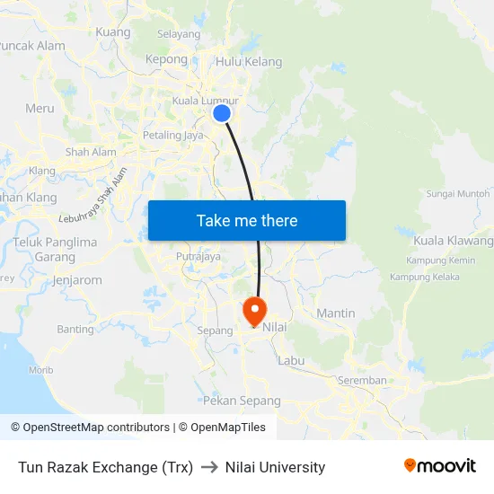 Tun Razak Exchange (Trx) to Nilai University map