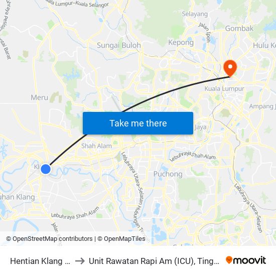 Hentian Klang (Bsn) (Bd580) to Unit Rawatan Rapi Am (ICU), Tingkat 3 - Hospital Kuala Lumpur map