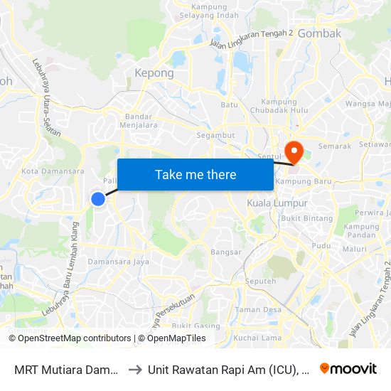 MRT Mutiara Damansara, Pintu C (Pj814) to Unit Rawatan Rapi Am (ICU), Tingkat 3 - Hospital Kuala Lumpur map