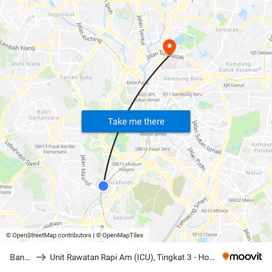 Bangsar to Unit Rawatan Rapi Am (ICU), Tingkat 3 - Hospital Kuala Lumpur map