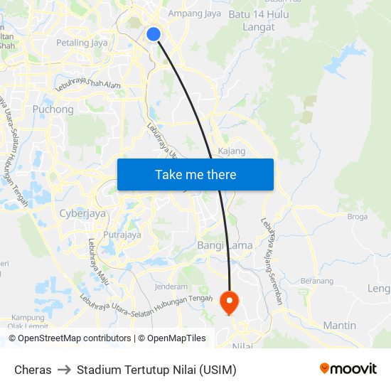 Cheras to Stadium Tertutup Nilai (USIM) map