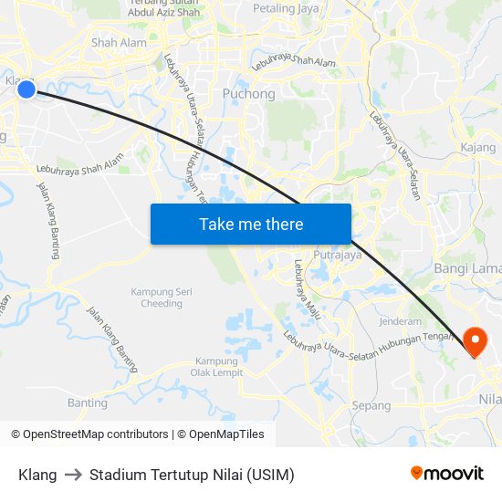 Klang to Stadium Tertutup Nilai (USIM) map