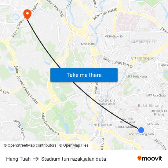 Hang Tuah to Stadium tun razak,jalan duta map