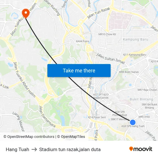 Hang Tuah to Stadium tun razak,jalan duta map