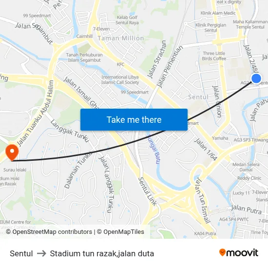 Sentul to Stadium tun razak,jalan duta map